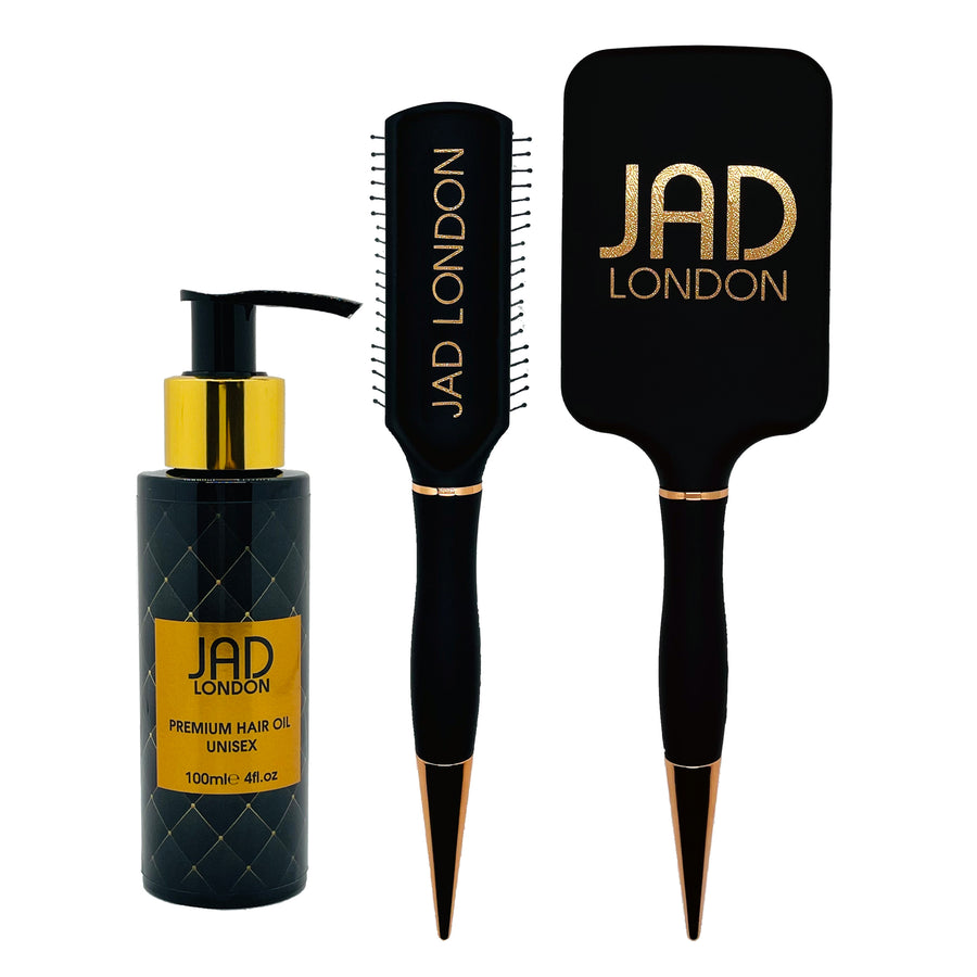 Jad London Premium Square Paddle Brush, Hair Brush & Hair Oil 100ml Bundle Pack